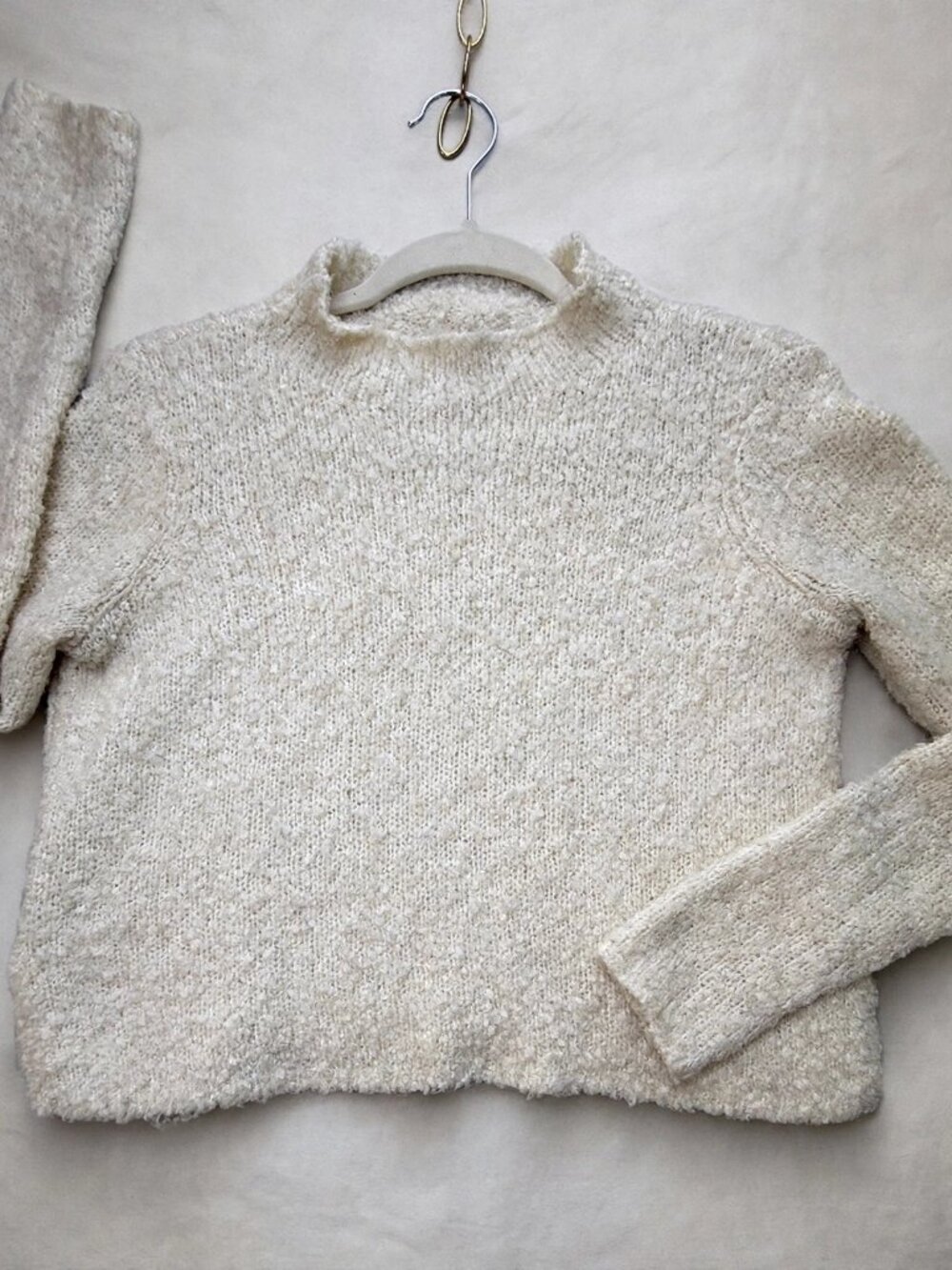Aerie White Boucle Cropped Mock Neck Sweater Womens XS Fuzzy